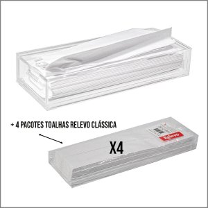 Kit 4 Pacotes Papel Toalha Lavabo Relevo+ Toalheiro Acrílico Centauri Acrílicos KIT-TC