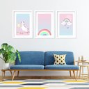Ver imagem 2 de Kit 3 Quadros Grandes Quarto Infantil Unicórnio 60x48cm:moldura Preta
