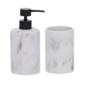 Ver imagem 1 de Kit Lavabo Mármore Branco com Dispenser Preto 2 Peças
