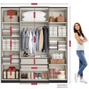 Ver imagem 3 de Guarda-Roupa Solteiro 4 Portas 2 Gavetas Madeira 181x49x206cm Splendore Preto