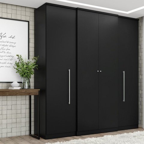 Guarda-Roupa Solteiro 4 Portas 2 Gavetas Madeira 181x49x206cm Splendore Preto