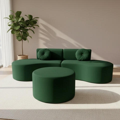 Sofá Modular Orgânico Monterrey 260cm + Puff Veludo Verde