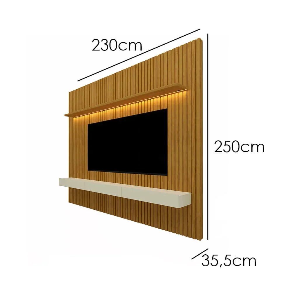 Ver imagem 3 de Painel Nobre Com Nicho 230cm para TV até 85 Polegadas com LED Gelius Cor Cinza Off White