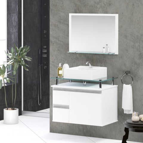 Conjunto para Banheiro Gabinete com Cuba e Espelheira 60cm Diamante