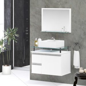 Conjunto para Banheiro Gabinete com Cuba e Espelheira 60cm Diamante