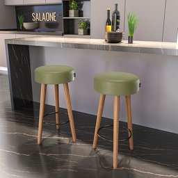 Kit 2 Banquetas Alta Paris Pé Madeira Bar Cozinha Espaco Gourmet Couro Pu Verde Musgo - 3