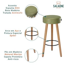 Kit 2 Banquetas Alta Paris Pé Madeira Bar Cozinha Espaco Gourmet Couro Pu Verde Musgo - 5