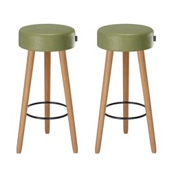 Kit 2 Banquetas Alta Paris Pé Madeira Bar Cozinha Espaco Gourmet Couro Pu Verde Musgo - 1