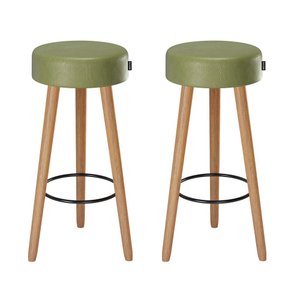Kit 2 Banquetas Alta Paris Pé Madeira Bar Cozinha Espaco Gourmet Couro Pu Verde Musgo