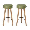 Ver imagem 1 de Kit 2 Banquetas Alta Paris Pé Madeira Bar Cozinha Espaco Gourmet Couro Pu Verde Musgo