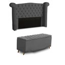 Ver imagem 1 de KIT + Cabeceira Com Recamier Baú Dunas Princesa em captonê 1,40 Casal Cama Box Cinza Veludo Dalaqua-