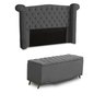 KIT + Cabeceira Com Recamier Baú Dunas Princesa em captonê 1,40 Casal Cama Box Cinza Veludo Dalaqua- - 1