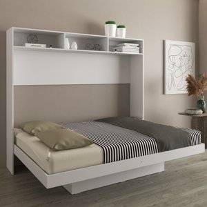 Cama Articulada de Casal Horizontal com Nichos e Prateleiras Branco