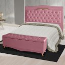 Ver imagem 2 de Kit Cabeceira de Cama Box e Calçadeira Baú Madri King 195 Cm Suede Rosa Bebê Eli Móveis e Decoração