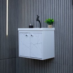 Kit Gabinete Banheiro Armario Cuba Pia com Espelheira - Bergamo Branco - 6