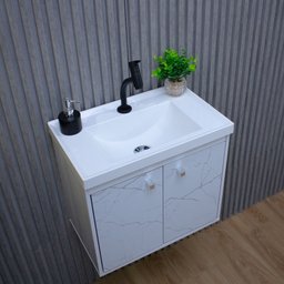 Kit Gabinete Banheiro Armario Cuba Pia com Espelheira - Bergamo Branco - 8