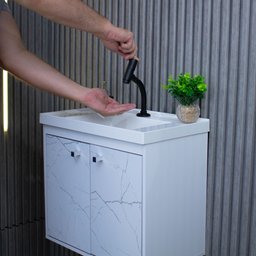 Kit Gabinete Banheiro Armario Cuba Pia com Espelheira - Bergamo Branco - 9