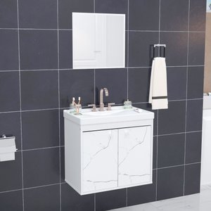 Kit Gabinete Banheiro Armario Cuba Pia com Espelheira - Bergamo Branco