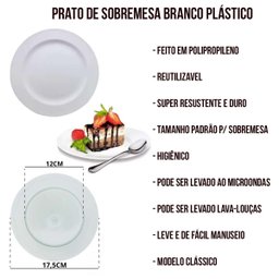 Jogo C/ 50 Pratos Plásticos de Sobremesa Brancos Duros - 2