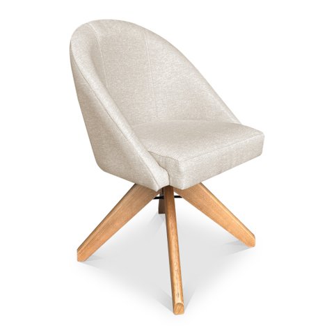 Poltrona Cadeira Giratória Bela Linho Bege Base de Madeira - Pallazio