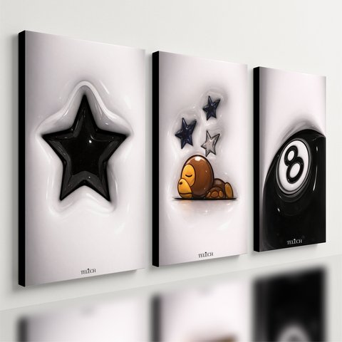 Kit 3 Quadro Decorativo Sinuca Estrela Bola 8 Sorte Quarto Qualidade Premium Moderno 40x28cm