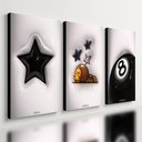 Ver imagem 1 de Kit 3 Quadro Decorativo Sinuca Estrela Bola 8 Sorte Quarto Qualidade Premium Moderno 40x28cm