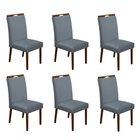 Kit 6 Cadeiras de Jantar Madeira Maciça em Linho Heloísa Cor da Estrutura:mel;cor do Assento:cinza V