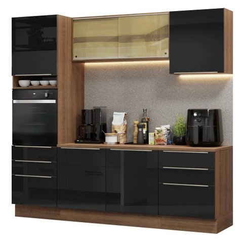 Armário de Cozinha Completa 240cm Rustic/preto Lux Madesa 08 Rustic/preto Rustic/preto