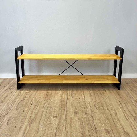 Rack TV Linea 140cm Madeira Pinus com Suporte Nozes e Preto Artfactory Design