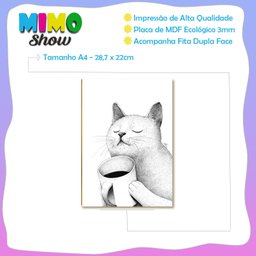 Placa Decorativa Mdf Gato e Café Sala Quarto Escritório Gt3 - 3