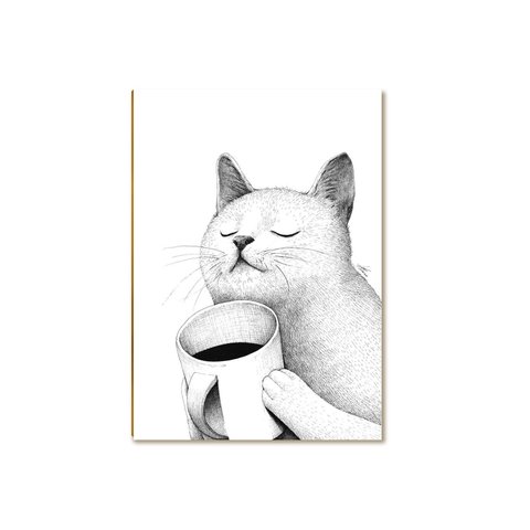 Placa Decorativa Mdf Gato e Café Sala Quarto Escritório Gt3