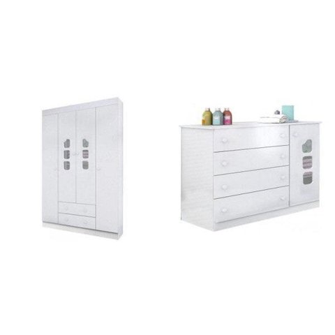 Guarda-Roupas 4 Portas 2 Gavetas e Cômoda 4 Gavetas 1 Porta Lívia 