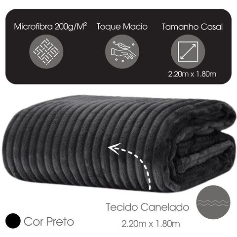 Cobertor Manta Casal Soft Canelada 2,20m x 1,80m Califórnia Cor Cinza