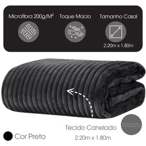 Cobertor Manta Casal Soft Canelada 2,20m X 1,80m Califórnia Cor Cinza
