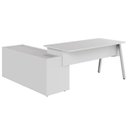 Ver imagem 4 de Mesa L Diretor Escritório com Armário Lateral 3 Gavetas 200cm Industrial Tampo Cavado e Pés Metal Executive Cinza