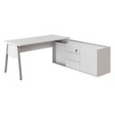 Ver imagem 2 de Mesa L Diretor Escritório com Armário Lateral 3 Gavetas 200cm Industrial Tampo Cavado e Pés Metal Executive Cinza