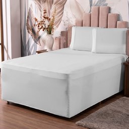 Jogo de Lençol Luva Casal Conjugada Veste Colchão e Box Malha 3 Peças:branco - 1
