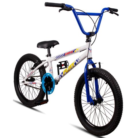 Bicicleta Aro 20 Bmx Infantil Flay Aro Aero Freio V-brake Menino 6, 7, 8, 9, 10 + Anos - Branco+azul