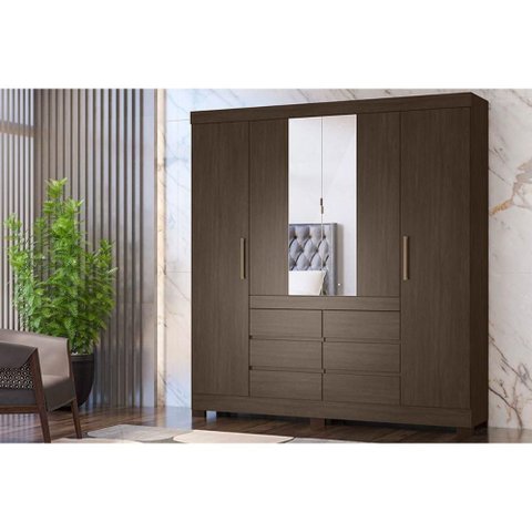Guarda Roupa Casal 4 Portas (2 C/ Espelho) e 6 Gavetas Cadis Café Touch - Demóbile