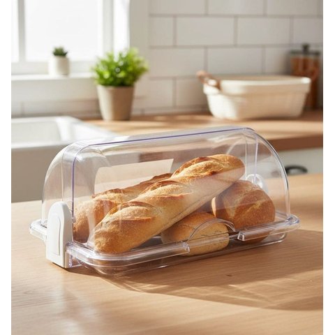 Porta Pão Acrílico Cristal Tampa Dupla Basculante Articulada