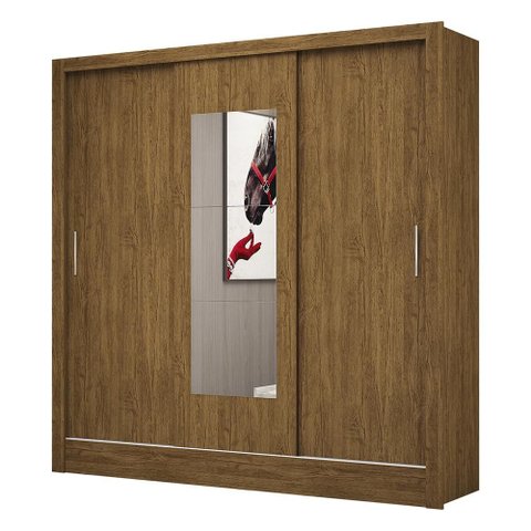 Guarda Roupa Casal com Espelho 3 Portas de Correr 3 Gavetas 6 Prateleiras 179cm Dubai Cinamomo - Carioca Móveis