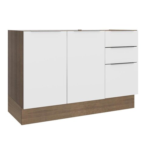 Balcão de Pia Stella 2 Portas 3 Gavetas Rustic Branco Madesa