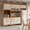 Ver imagem 1 de Cozinha Compacta Modulada 100% MDF 4 Peças 7 Portas 5 Gavetas e Vidro 274cm Vicenza Espresso Móveis Branco/Amêndoa
