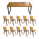 Ver imagem 1 de Conjunto Mesa Industrial Bernardo Madeira Maciça 2,50mx100cm C- Ferragem Preta e 10 Cadeiras