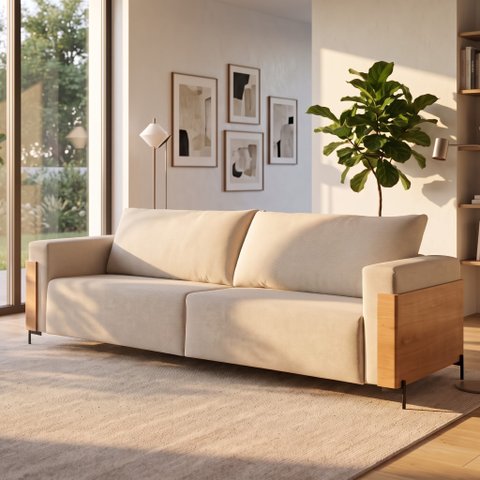 Sofá Living Fixo Urban 2m Molas Bonnel Espuma D28 - Bege