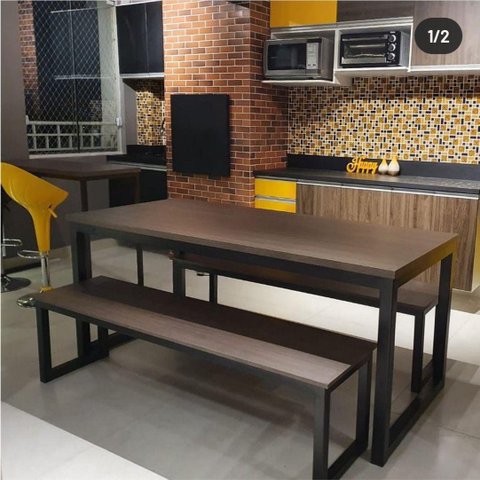 Mesa Jantar Estilo/Modelo Industrial com 1 banco (2,00x90)