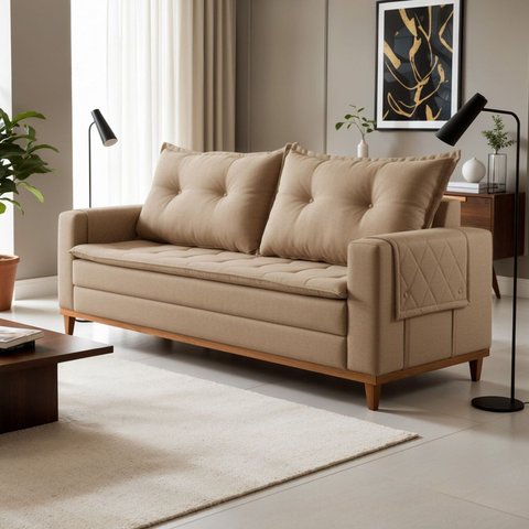 Sofá Living 2 Lugares 210cm com Base de Madeira Sidney