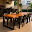 Ver imagem 1 de Mesa de Jantar Bernardo 2,20m Madeira Maciça com Pés de Ferro Preto Industrial para Área
