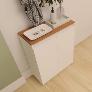Sapateira para Hall de Entrada com Branco e Amadeirado 2 Portas - Mdf