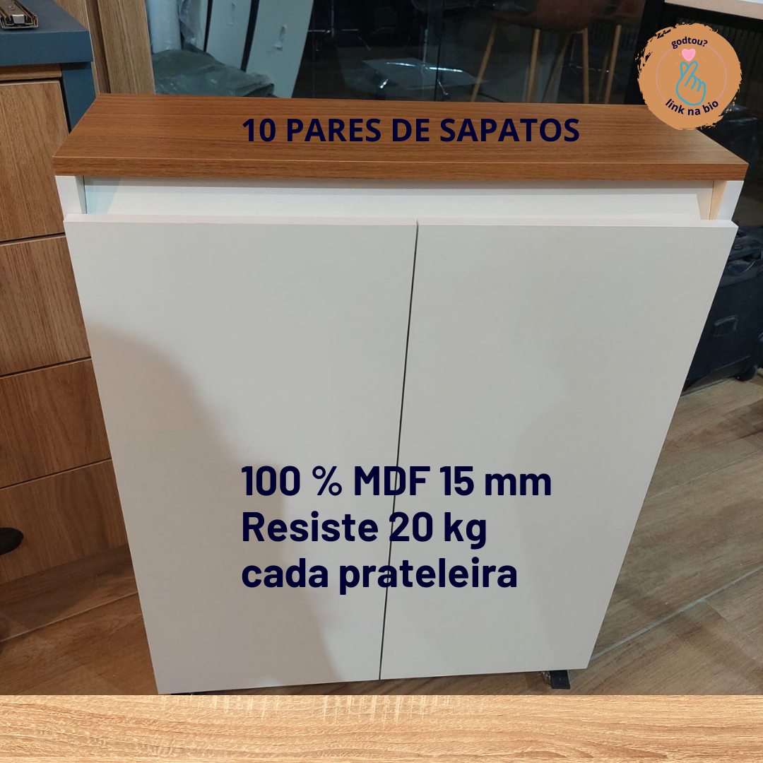 Sapateira para Hall de Entrada com Tampo Amadeirado de 2 Portas - com Design Compacto - 11